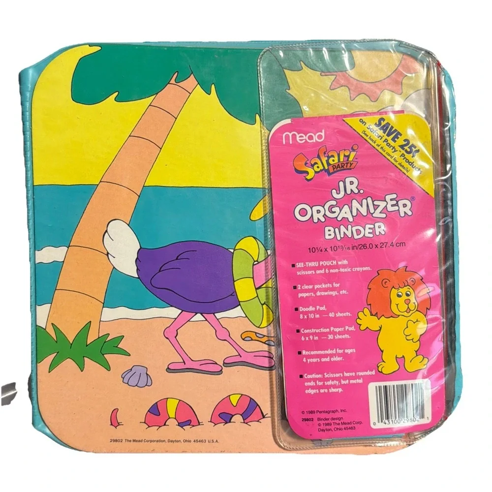 Safari Party Jr Organizer Binder Collectible Mead Supplies VTG 1989 EUC